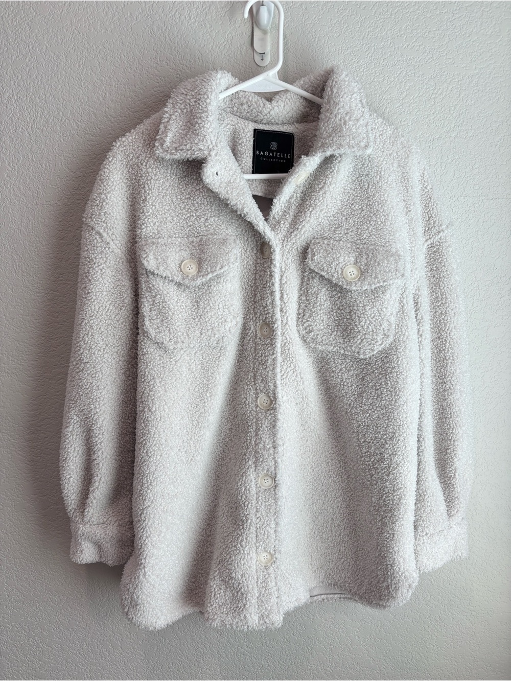 Bagatelle Faux Shearling Button Front Shirt Jacket Shacket Ivory Size Small